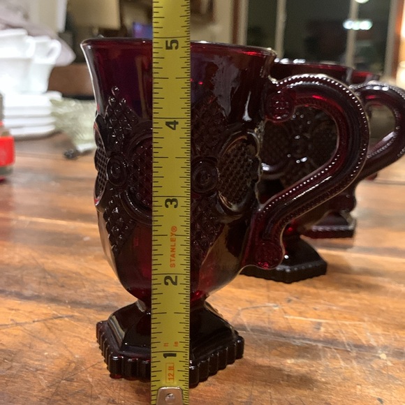 4 AVON CAPE COD 1876 COLLECTION RUBY GLASS PEDESTAL FOOT MUGS IRISH COFFEE CUPS - Picture 7 of 10